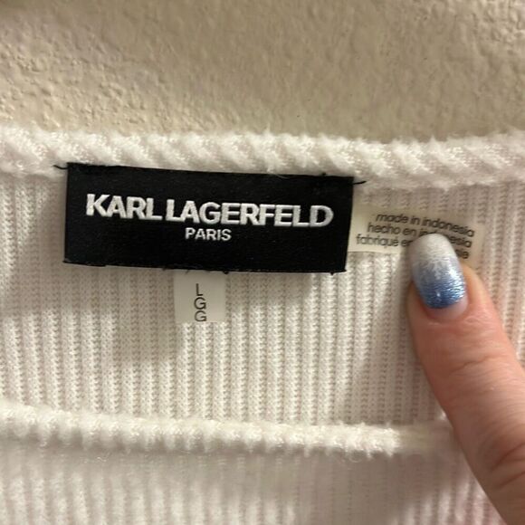 ✨Karl Lagerfeld Paris Womens Knit Ribbed Crewneck Sz Large Sweater White✨ - Picture 5 of 6